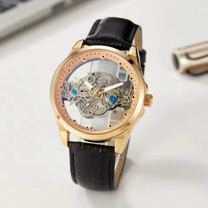 CLAVION® Skeleton Gold Automatic Quartz Wrist Watch for Men
