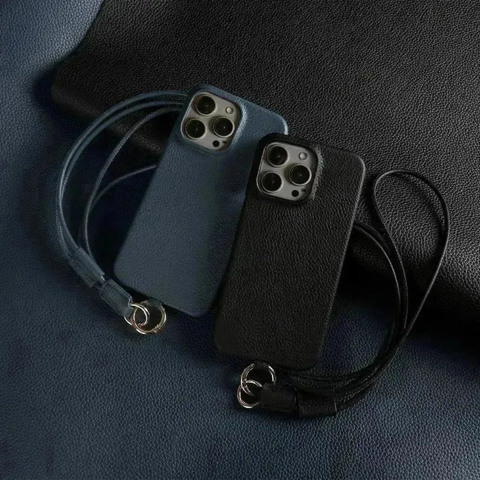 Minimalist Design Leather iPhone Case with Strap - Handmade