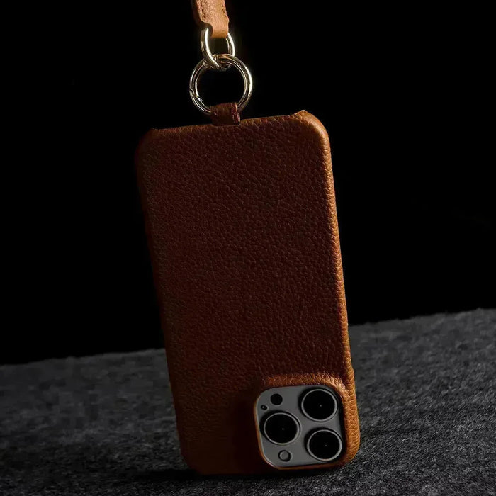 Minimalist Design Leather iPhone Case with Strap - Handmade