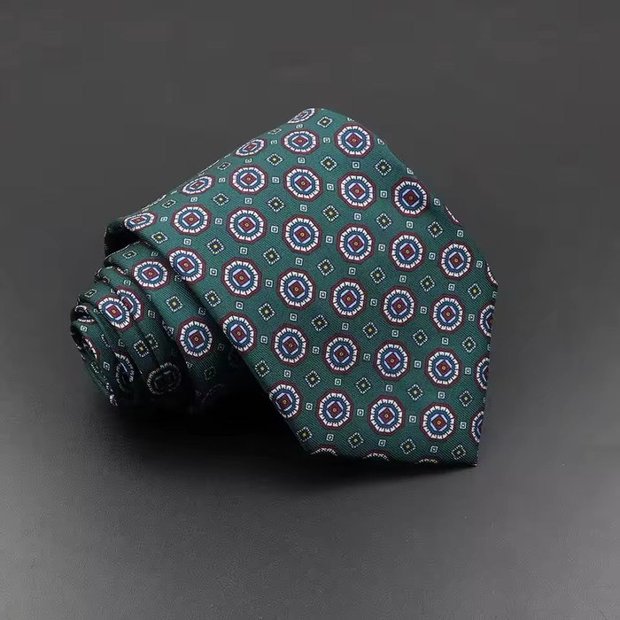 Marcello Green Motif Tie for Men – Classic 7.5cm Wide Neckwear