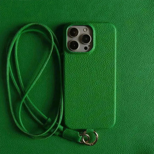 Minimalist Design Leather iPhone Case with Strap - Handmade