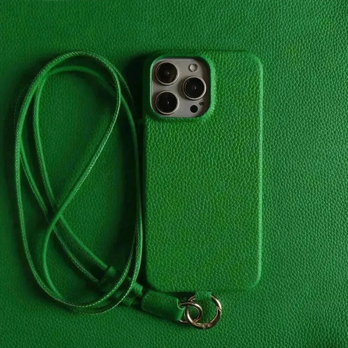 Minimalist Design Leather iPhone Case with Strap - Handmade