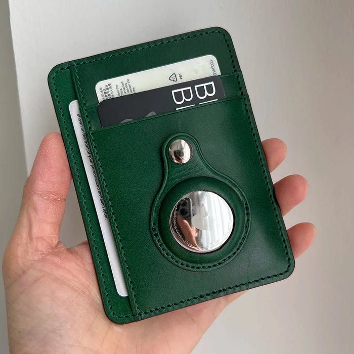 Custom Name Italian Vegetable Tanned Leather AirTag Wallet