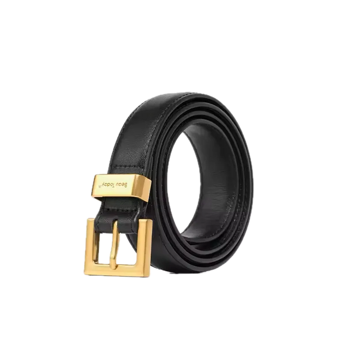 AuraGlow Luxe Waist Belt – Golden Buckle Cowhide Elegance