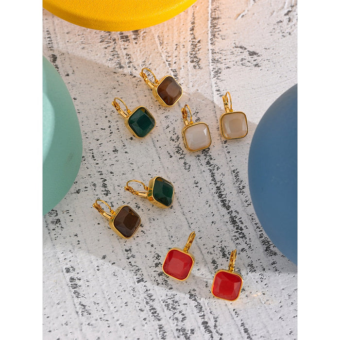 Square Shape Earrings with Crystals