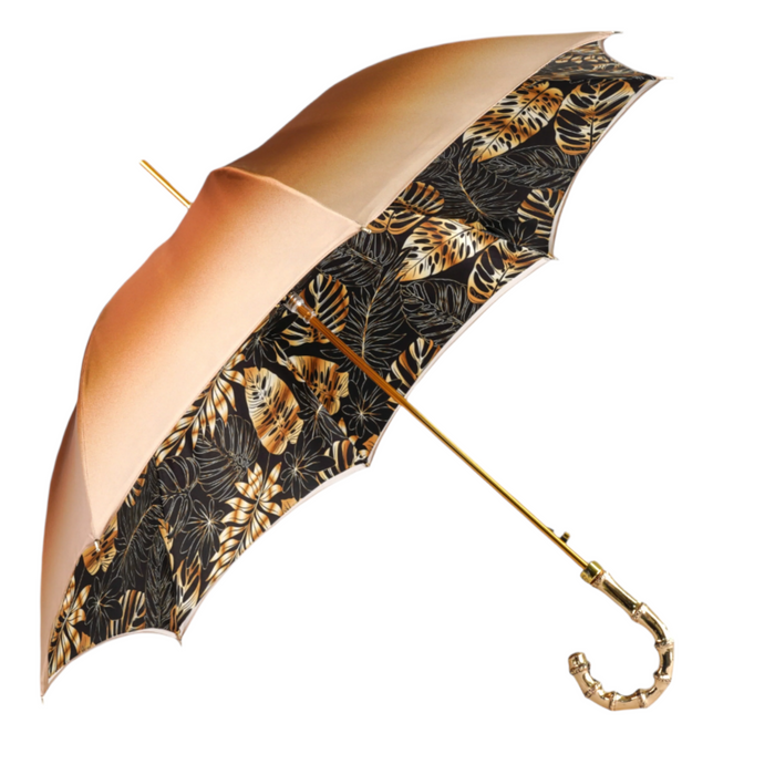 Golden Bamboo Umbrella with Exquisite Botanical Lining