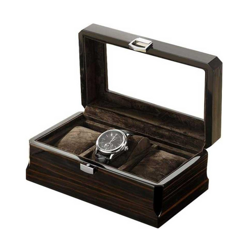 Vintage Dark Wood Watch Storage Box with 3 Slots