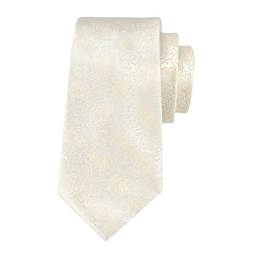 Silver Floral Silk Tie for Men - Classy Champagne Design