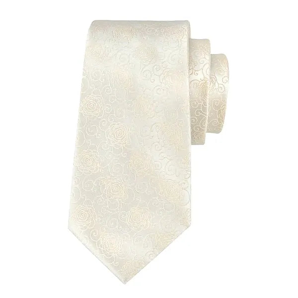 Silver Floral Silk Tie for Men - Classy Champagne Design