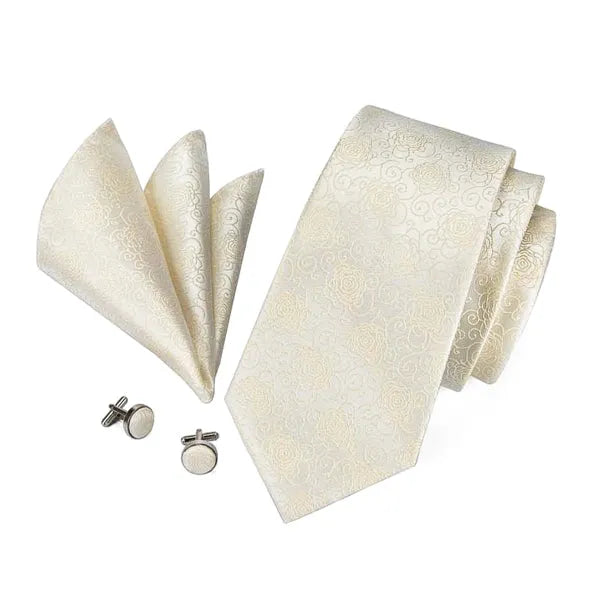 Silver Floral Silk Tie for Men - Classy Champagne Design