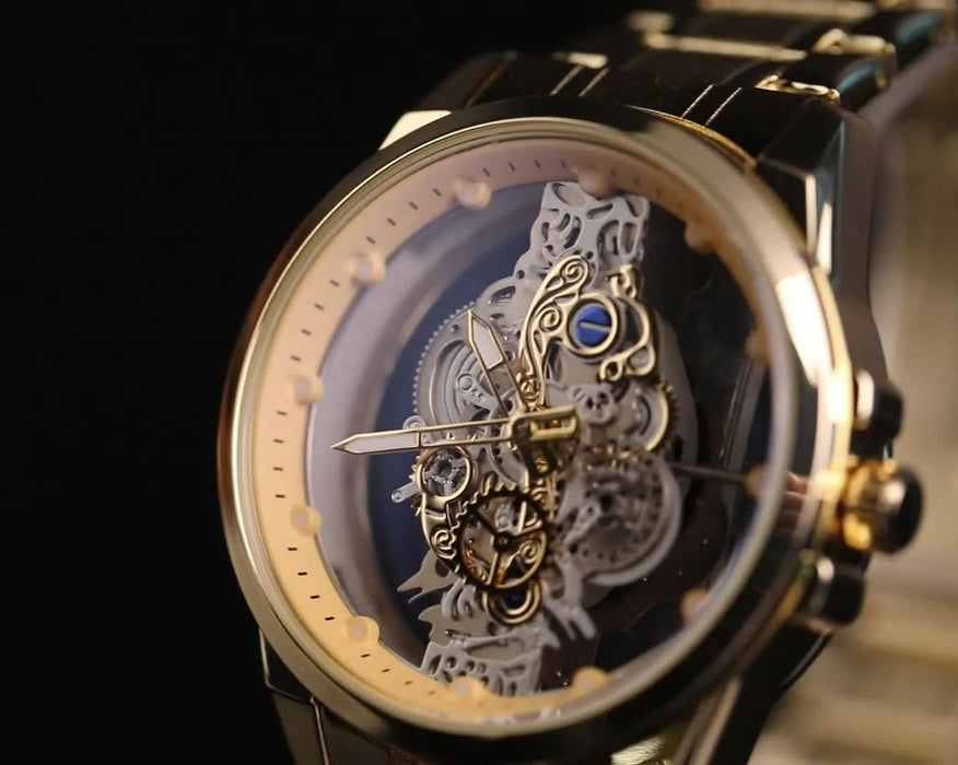 CLAVION® Skeleton Gold Automatic Quartz Wrist Watch for Men