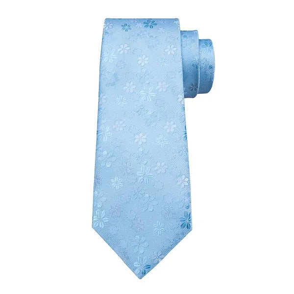 Sky Blue Floral Silk Tie for Men Elegant Accessory for Any Occasion