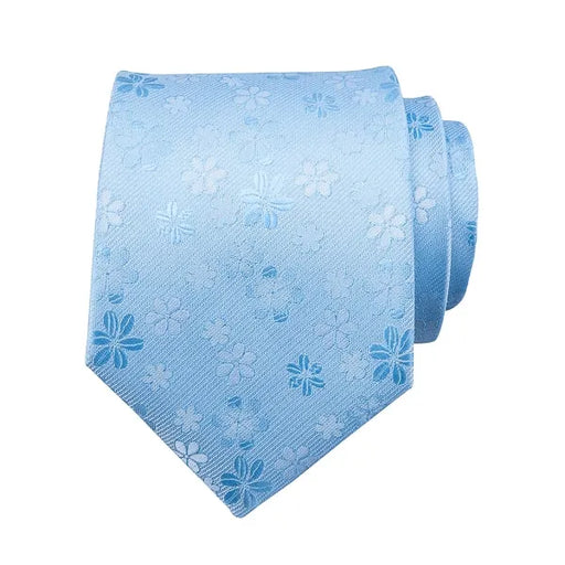 Sky Blue Floral Silk Tie for Men Elegant Accessory for Any Occasion