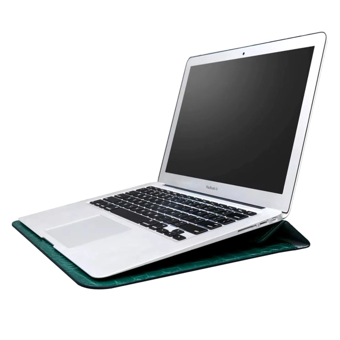 Crocodile Textured PU Leather Laptop Sleeve with Built-In Stand