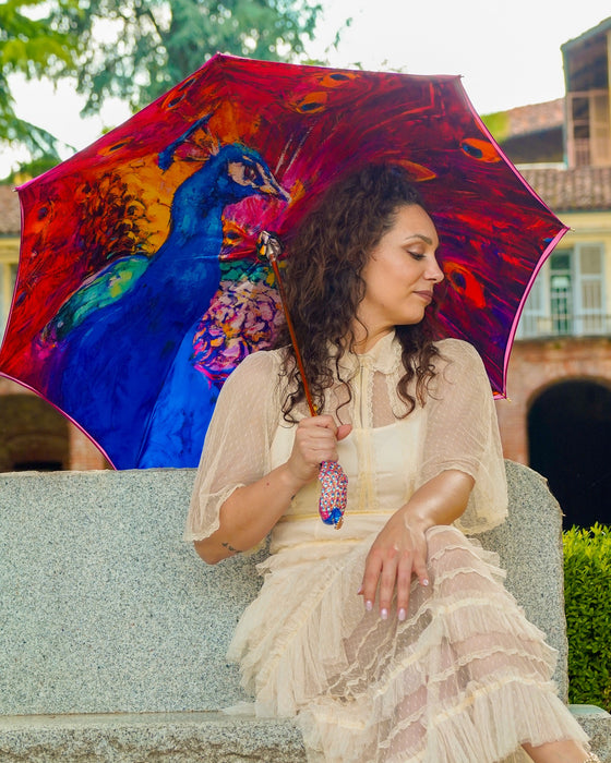 Stylish Exclusive Pink Peacock Design Umbrella