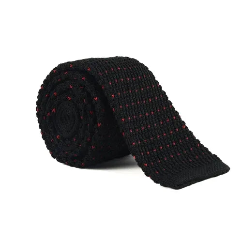 Mens Black and Red Dot Square Knit Tie - Classy Accessory for Formal Attire