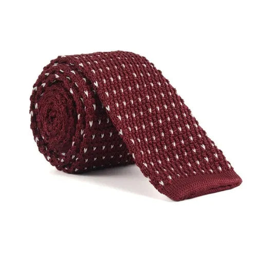 Mens Wine Red Dotted Knit Tie - Classy Style for Any Occasion
