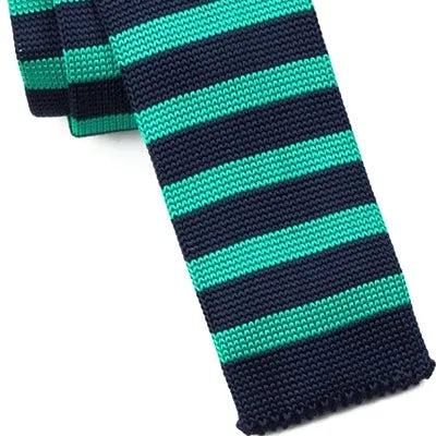 Mint Green Navy Blue Square Knit Tie for Classy Men
