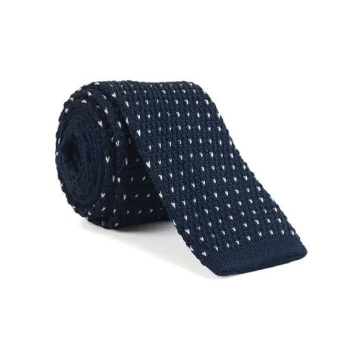 Navy Blue Dotted Knit Tie for Classy Men - Sophisticated Accessory