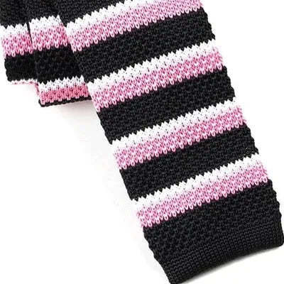 Black and Pink Striped Square Knit Tie for Classy Men