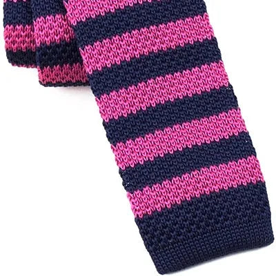 Pink and Navy Blue Square Knit Tie for Stylish Men