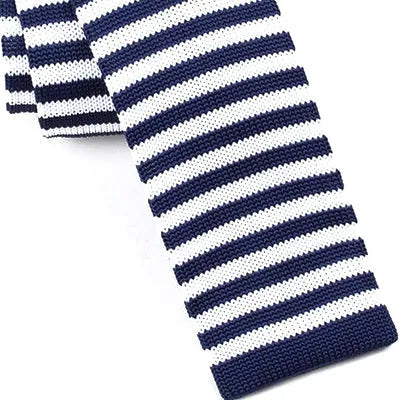 Mens Blue and White Striped Knit Tie - Classy Accessory for Formal and Casual Wear