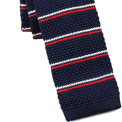 Navy Blue Striped Knit Tie for Men - Classy Square Design