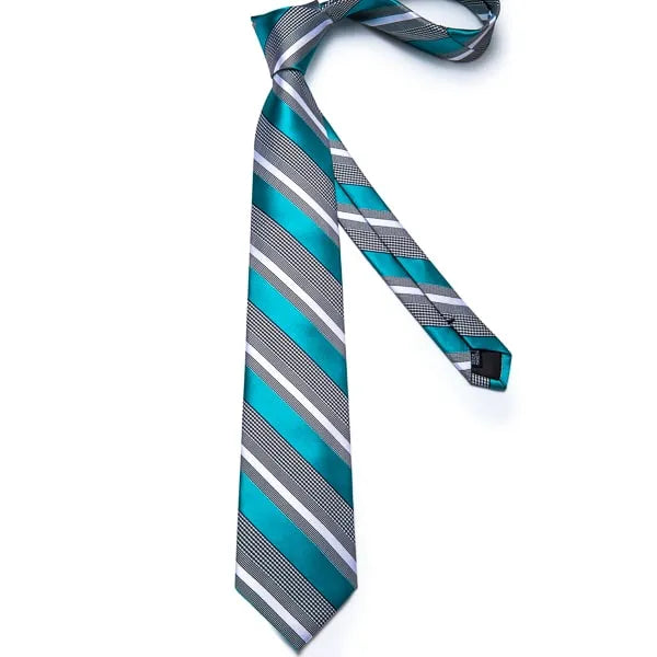 Teal Turquoise Striped Silk Tie for Classy Men
