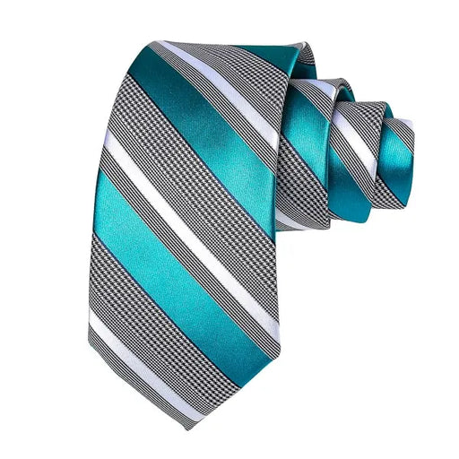 Teal Turquoise Striped Silk Tie for Classy Men
