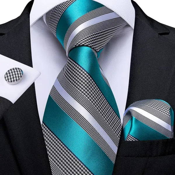 Teal Turquoise Striped Silk Tie for Classy Men