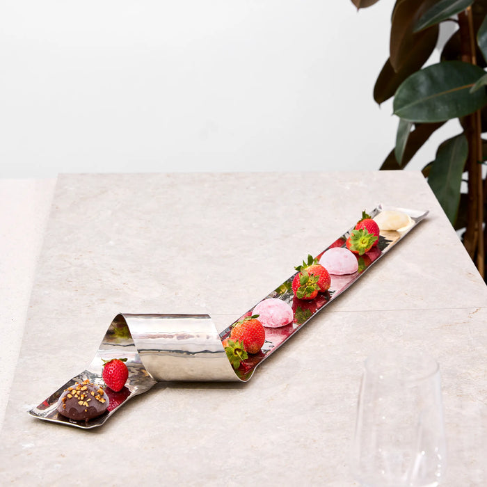 Polished Stainless Steel Wave Tray – 31.5" Hammered Finish
