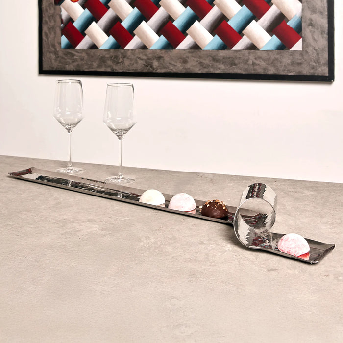 Polished Stainless Steel Wave Tray – 31.5" Hammered Finish