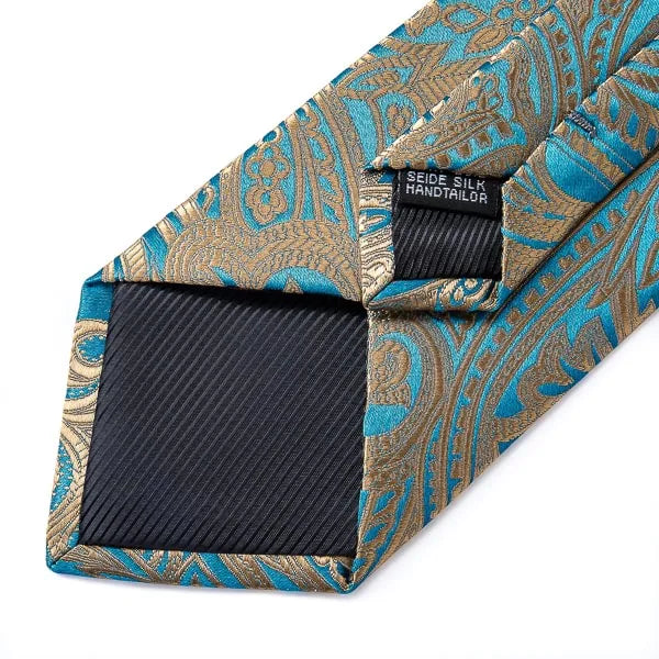 Turquoise Gold Paisley Silk Tie for Classy Men