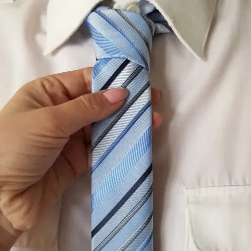 Light Blue Striped Skinny Tie for Classy Men
