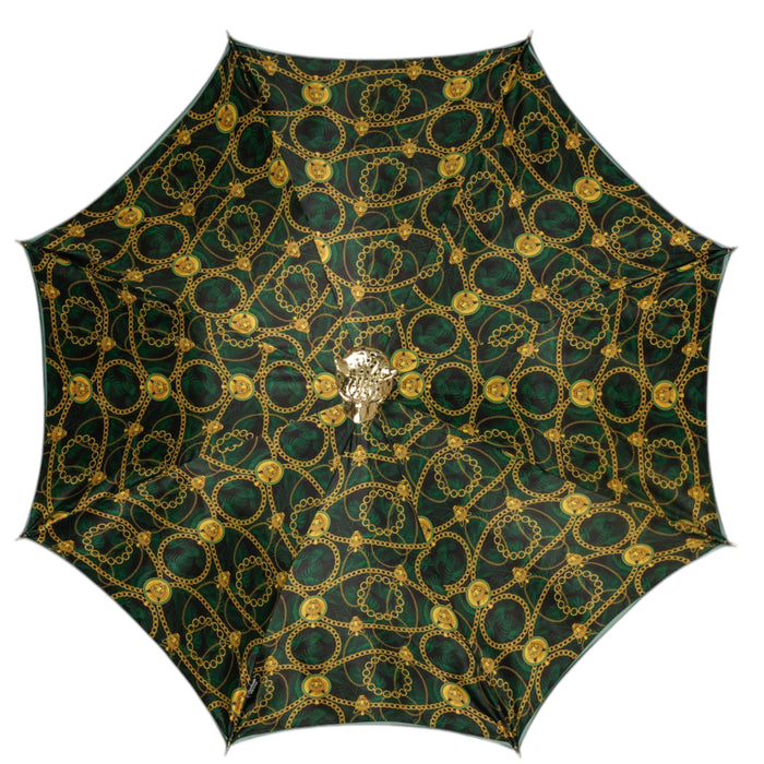 Premium Green Umbrella with Striking Leopard Jewelry Handle