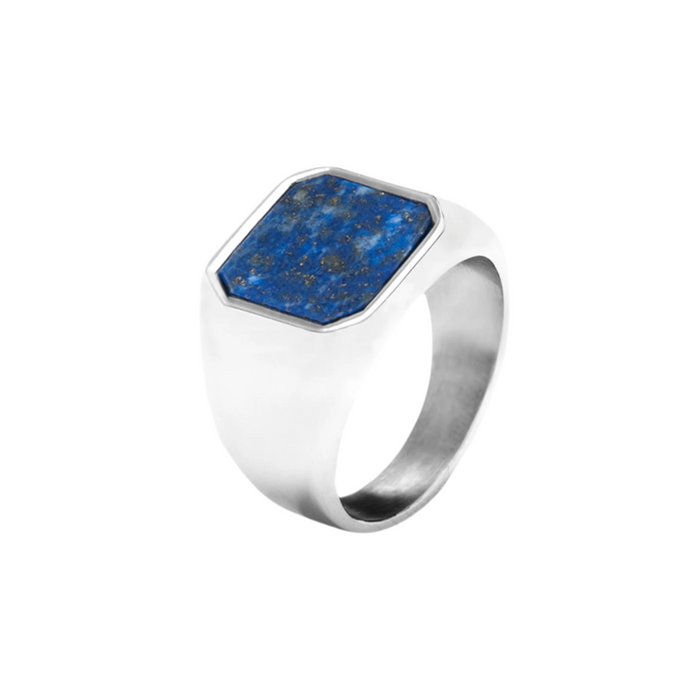 Silver Genuine Lapis Lazuli Stone Signet Ring