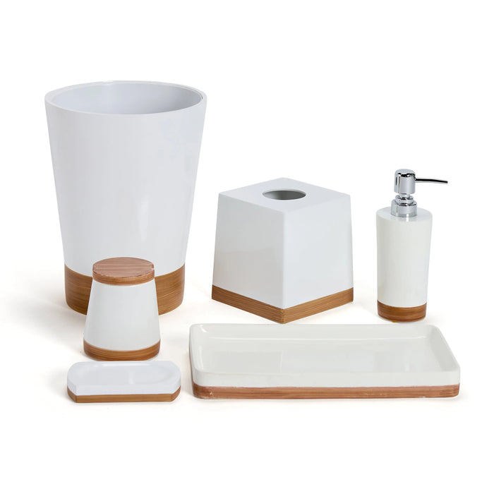 White Resin Bathroom Set – Hand-Painted Wood Trim, 7-Piece