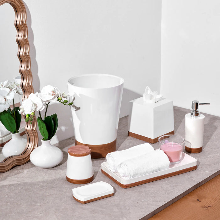 White Resin Bathroom Set – Hand-Painted Wood Trim, 7-Piece
