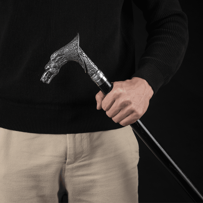 Wolf Cane Silver Сeltic Style, Metal Handle