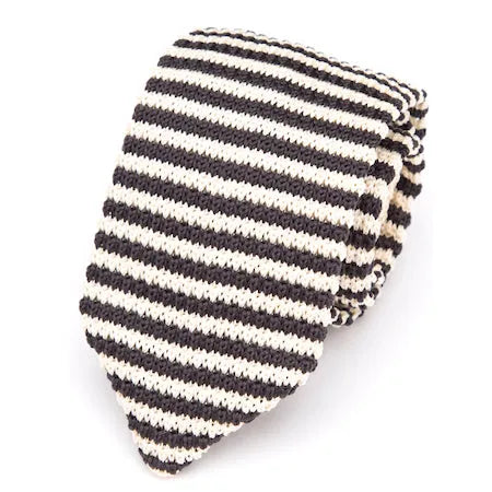 Mens Classic Knitted Tie in White and Brown - Elegant Accessory