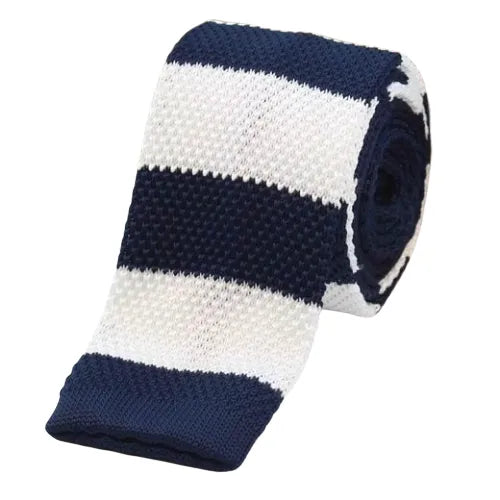 Navy Blue and White Square Knit Tie for Classy Men