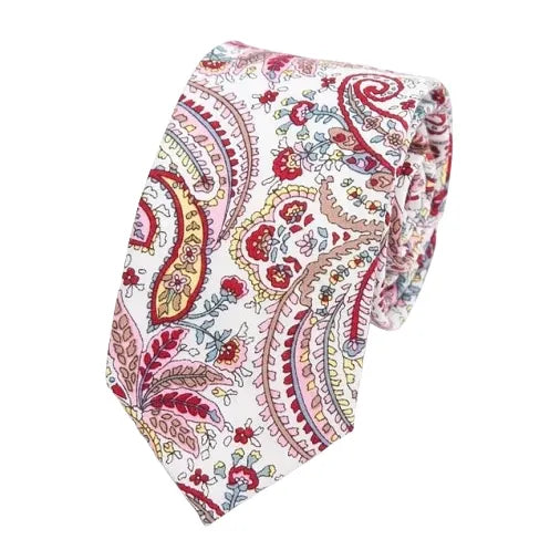 Red Paisley Floral Skinny Cotton Tie for Classy Men