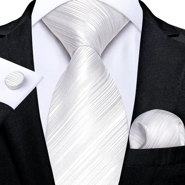 Elegant Pure White Striped Silk Tie for Men