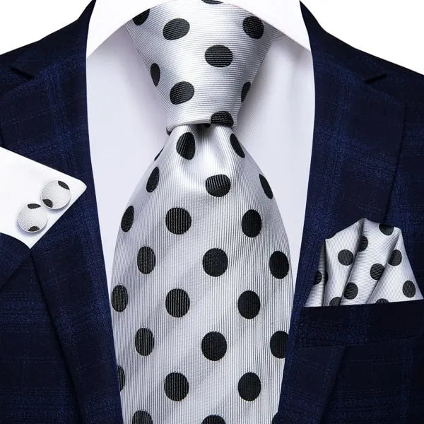 Polka Dot Silk Tie for Men in Classic White and Black