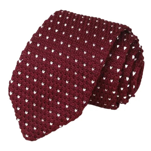 Wine Red Knitted Tie for Men Classy Dot Design