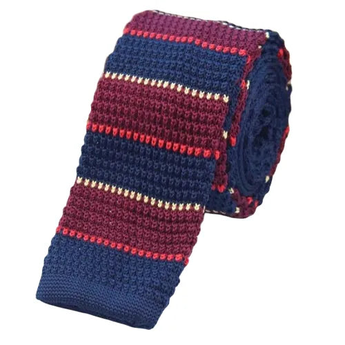 Navy Blue Wine Red Square Knit Tie for Classy Men