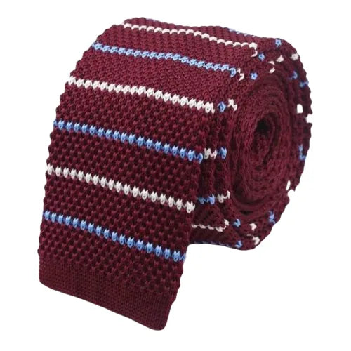 Square Knit Tie in Red Blue and White Classic Mens Accessory