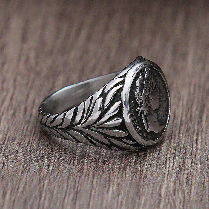 Emperor Caesar Head Ring Silver Stainless Steel