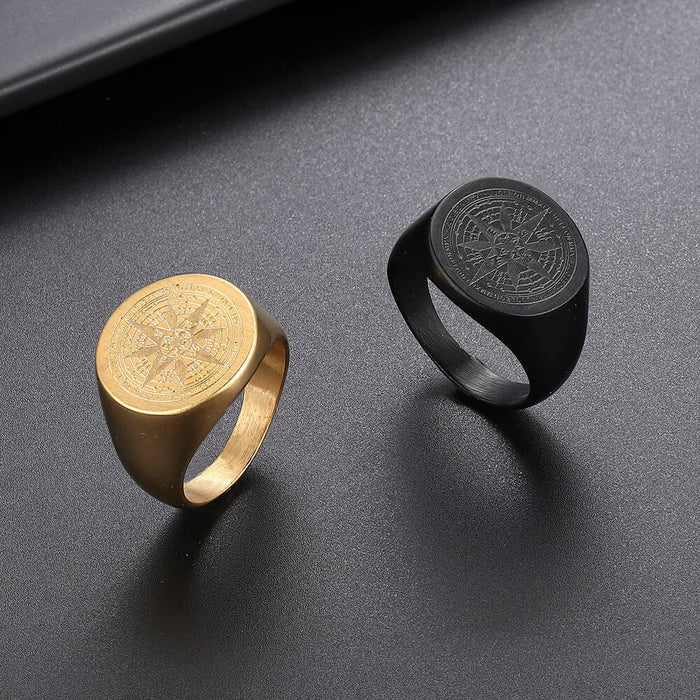 Gold Men's Viking Compass Signet Ring