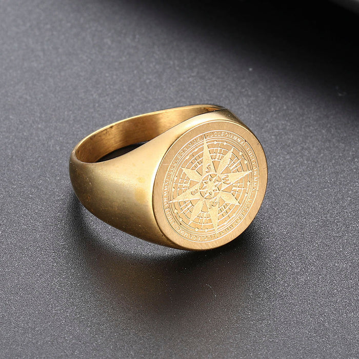 Gold Men's Viking Compass Signet Ring